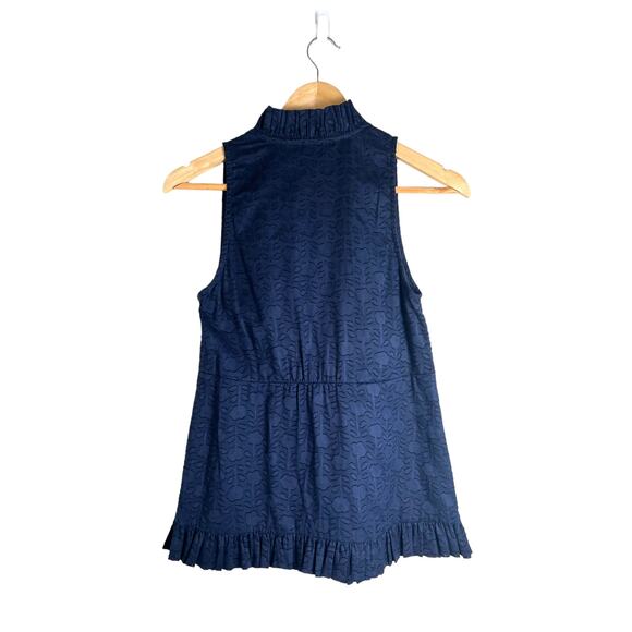 Marc by Marc Jacobs Women's Navy Sleeveless Textured Ruffle Blouse Size 2 - Picture 3 of 9